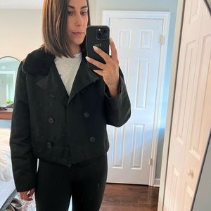 Vintage Karen Kane nylon with faux fur collar pea coat